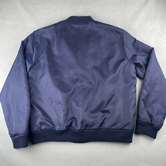 Forever 21 Jacket Mens L Navy Bomber Quilted Lined Zip Front Ribbed Hem Fall - Picture 3 of 11